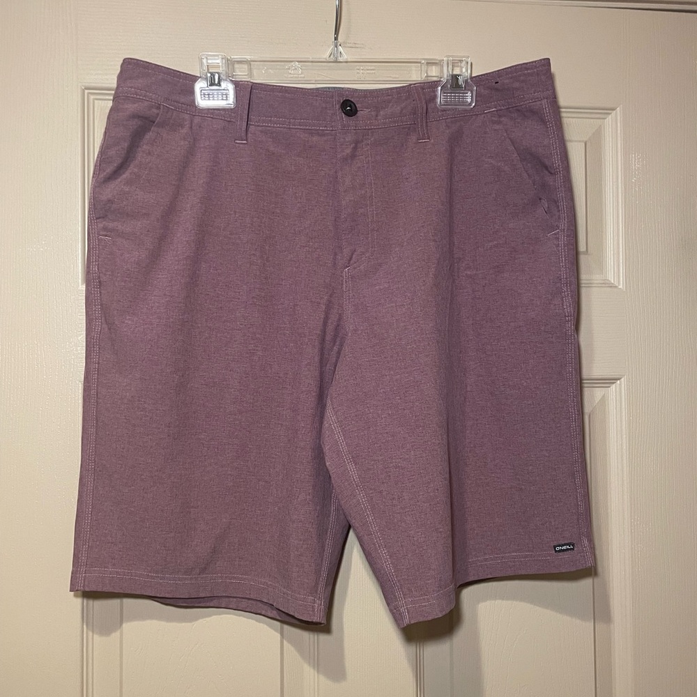 O'Neill Hybrid Men's Heather Mauve Flat Front Shorts,‎ Zip Back Pocket, Size 36